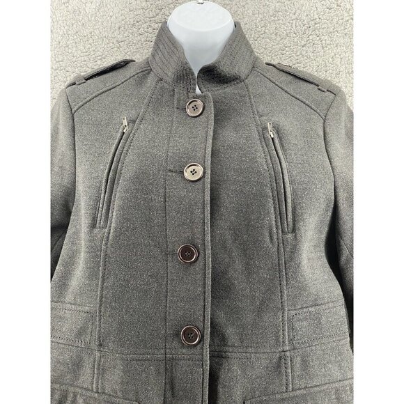 H&M Womens Jacket Coat Gray Knee Length Buttons Lined Pockets Mock Neck 12 New - Picture 2 of 10